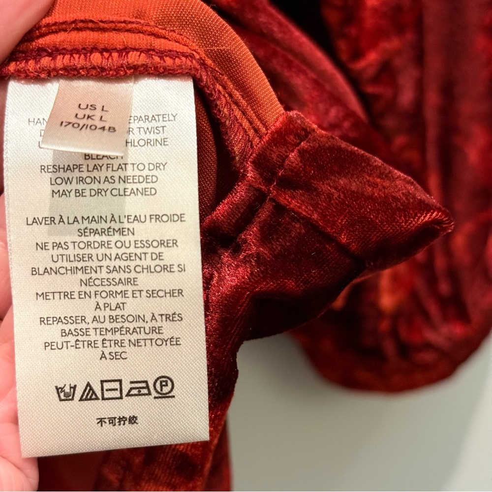 NWT - Anthropologie Pilcro Orsay Cherry Red Velvet Button Down Top Size L - Picture 6 of 10